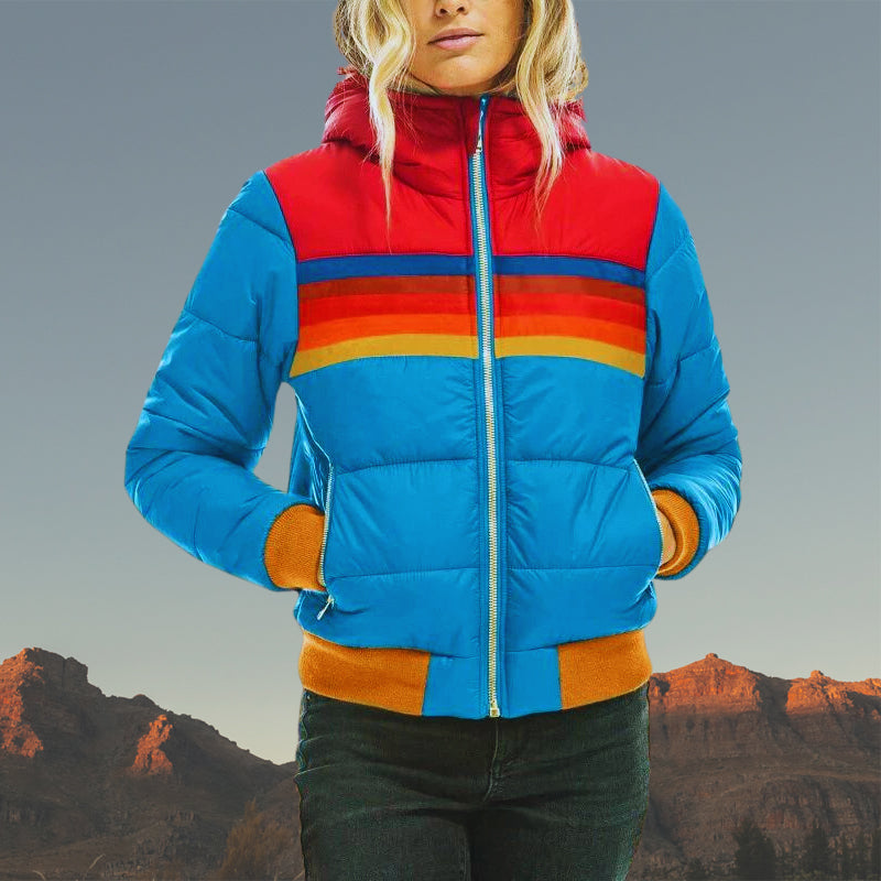 Waterproof Women's Raincoat with Colorful Stripes - BritishElegance