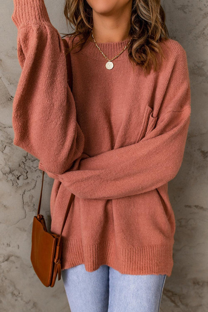 Cozy Large Pink Crew Neck Sweater for Women - BritishElegance