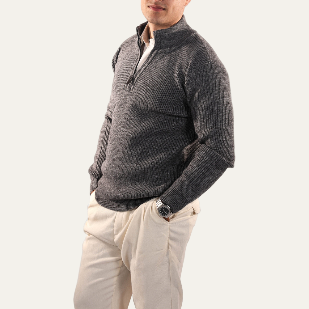 Men’s Stand Collar Quarter Zip Rib Knit Sweater