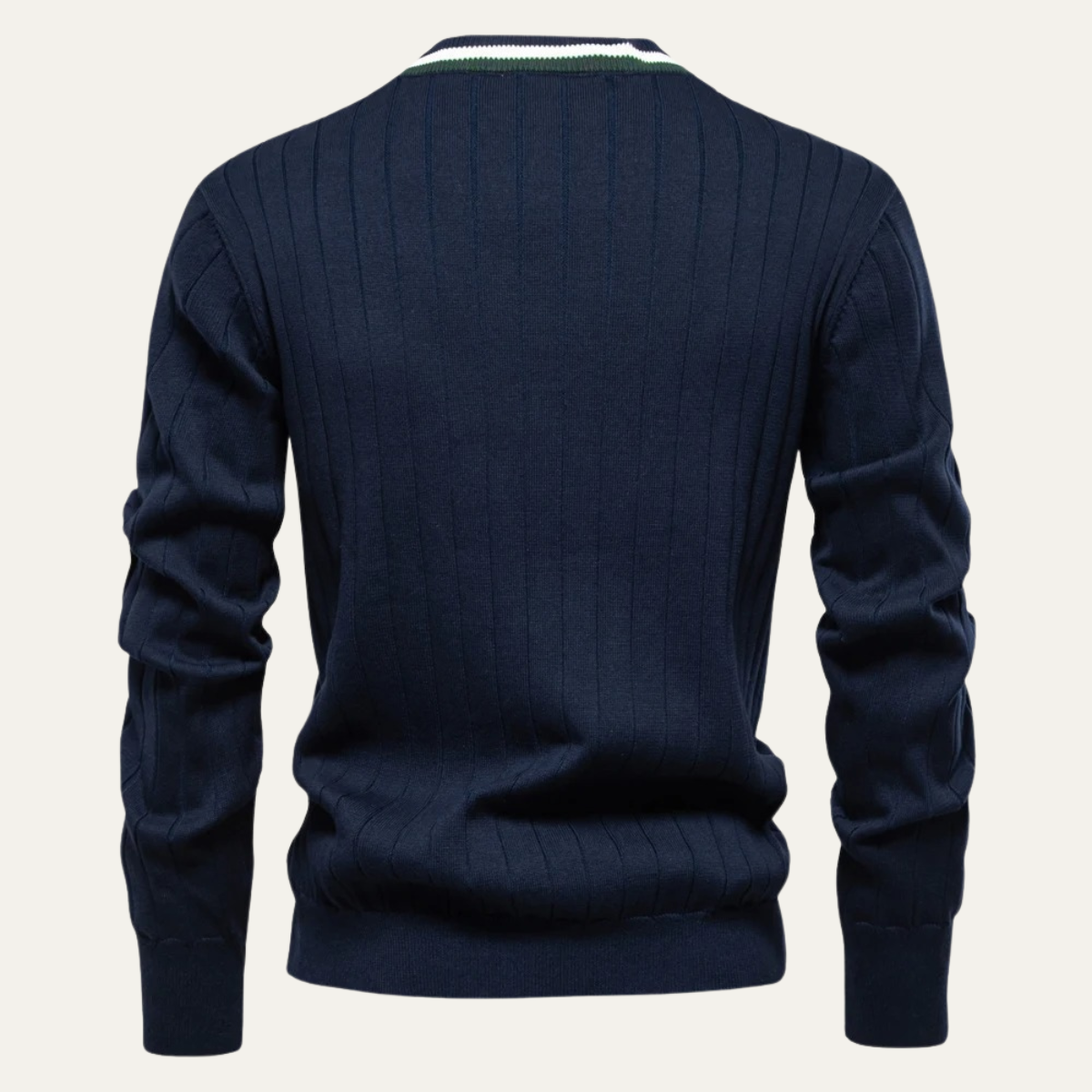 Men’s V Neck Rib Knit Cardigan with Striped Trim