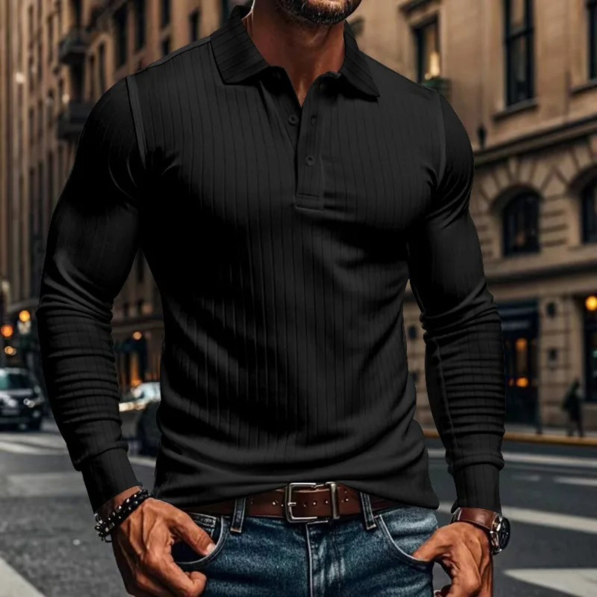 The Sorrento Men’s Ribbed Casual Button Neck Polo Shirt