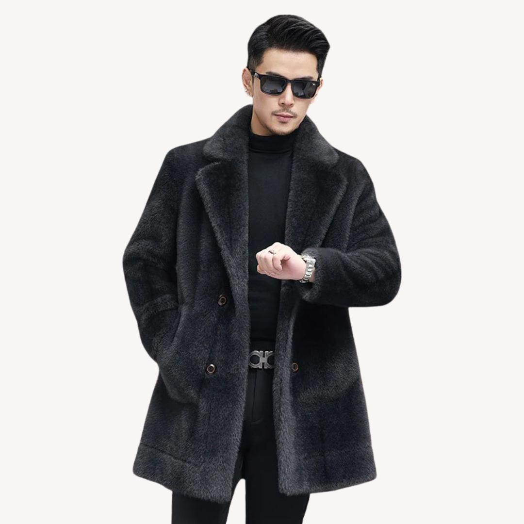 Men's Faux Fur Double-Breasted Overcoat