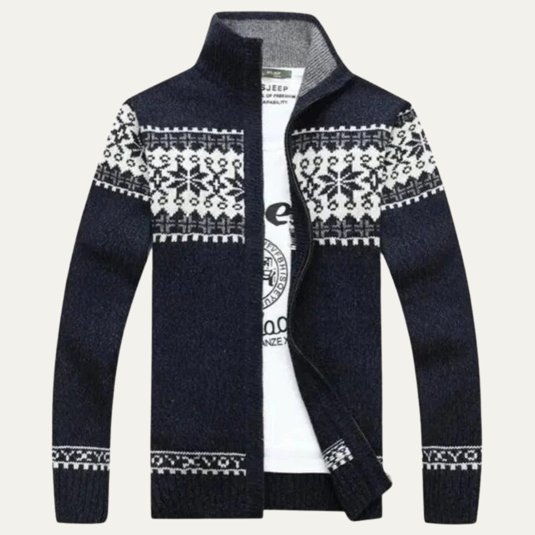 Men’s Nordic Pattern Full Zip Knitted Cardigan