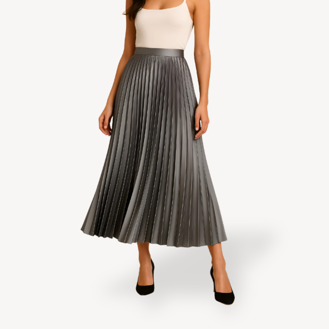 Satin Pleated Midi Skirt for Women