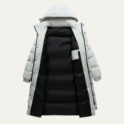 Men’s Long Insulated Puffer Coat with Detachable Hood