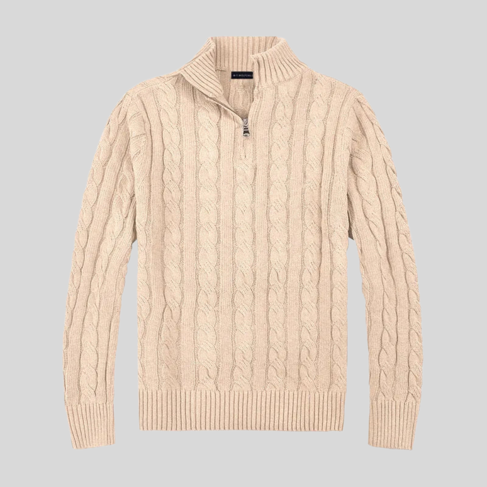 Men’s Cable Knit Mock Neck Quarter Zip Sweater