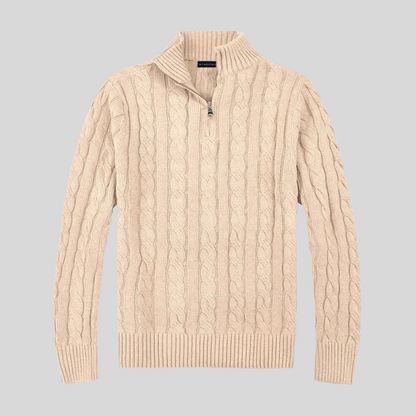 Men’s Cable Knit Mock Neck Quarter Zip Sweater