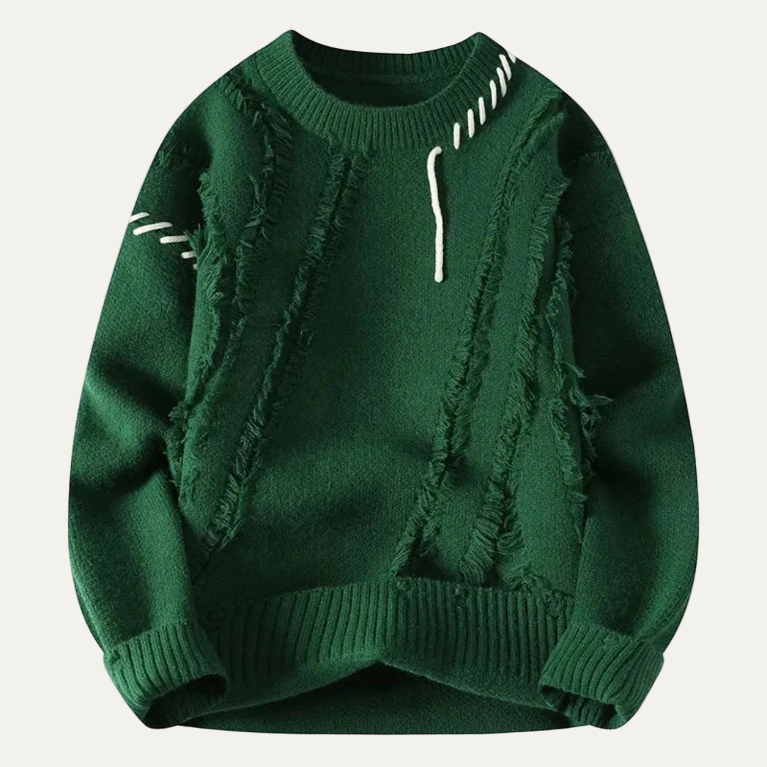 Men’s Distressed Fringe Knit Sweater