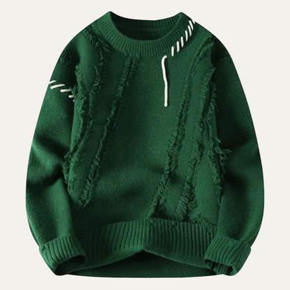 Men’s Distressed Fringe Knit Sweater