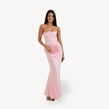 Women's Strapless Satin Drape Maxi Dress