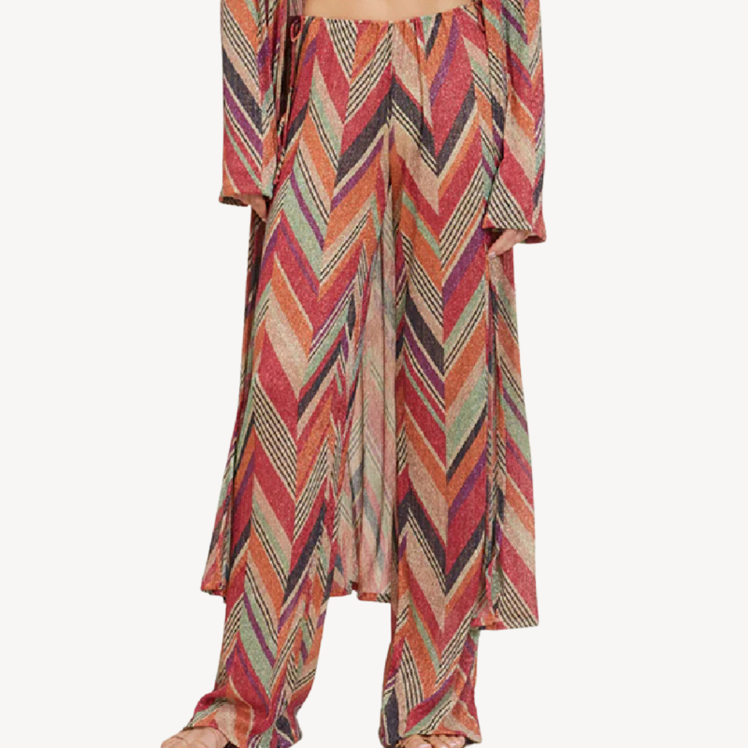 Women's Chevron Knit Cardigan Pants Set