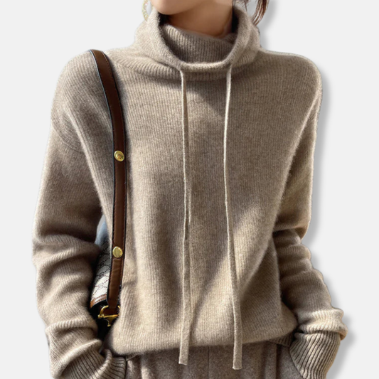 Vittoria Relaxed Fit Turtleneck Sweater | Ribbed Drawstring Neck Sweater