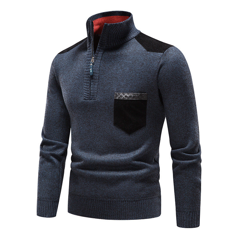 Men’s Quarter Zip Patch Shoulder Pullover Sweater