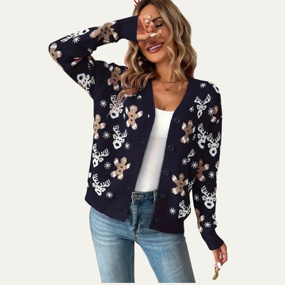 Women’s Festive Gingerbread Knit Button Cardigan
