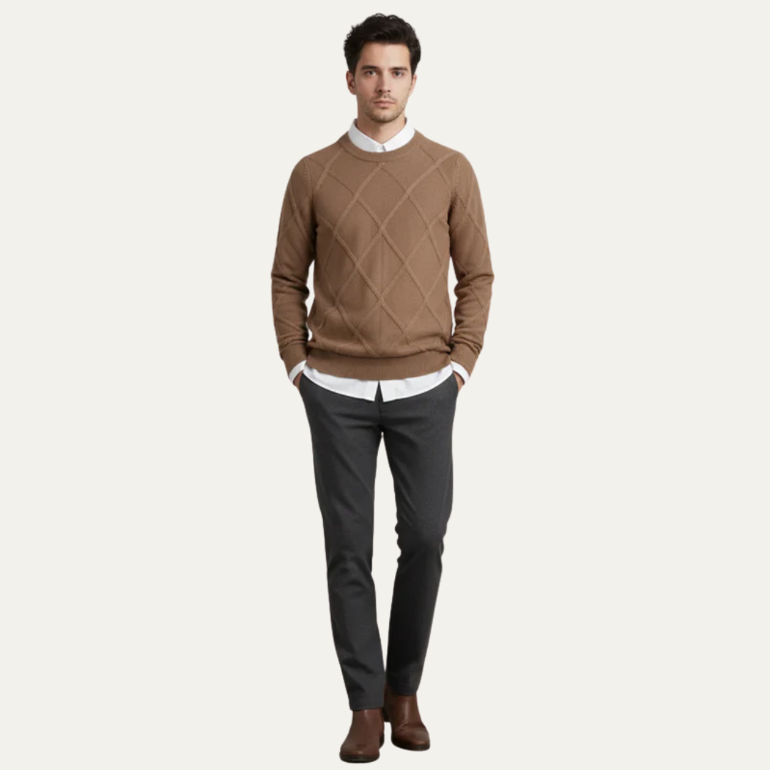 Men’s Diamond Knit Round Neck Sweater