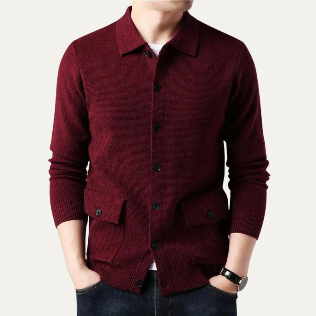 Men’s Knit Button Front Cardigan with Shirt Collar