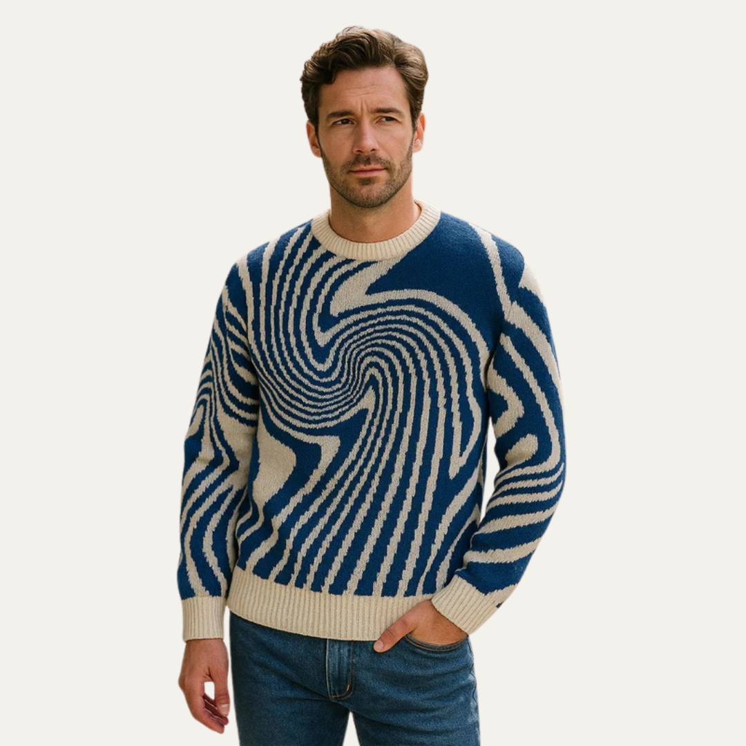 Men’s Psychedelic Swirl Pattern Knit Sweater