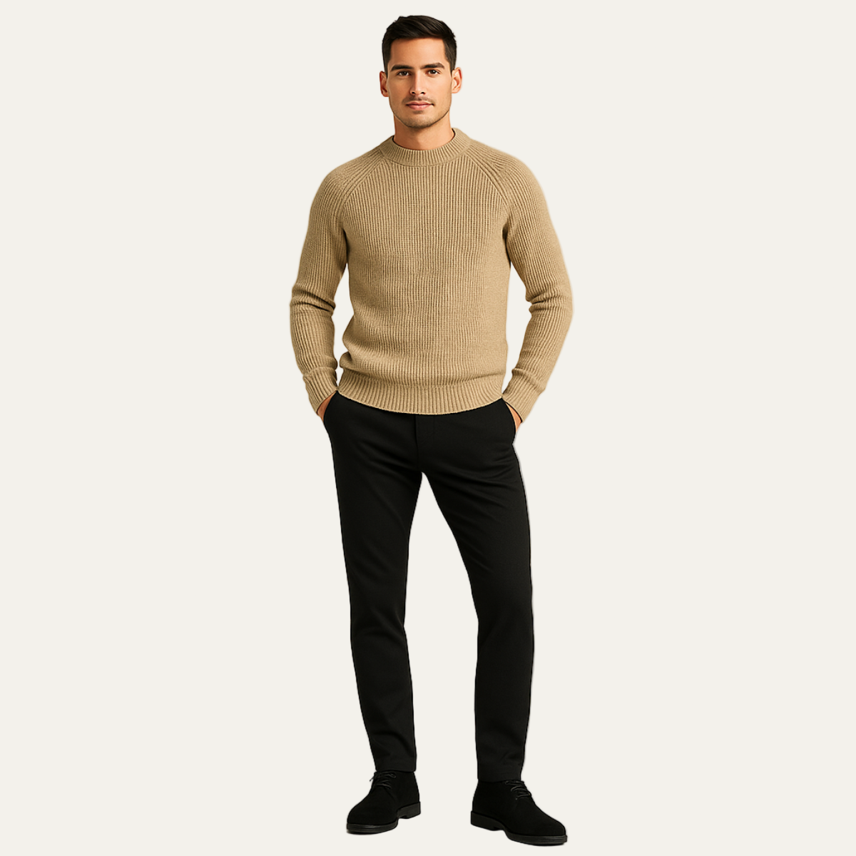 Men’s Raglan Sleeve Wide Ribbed Knit Sweater