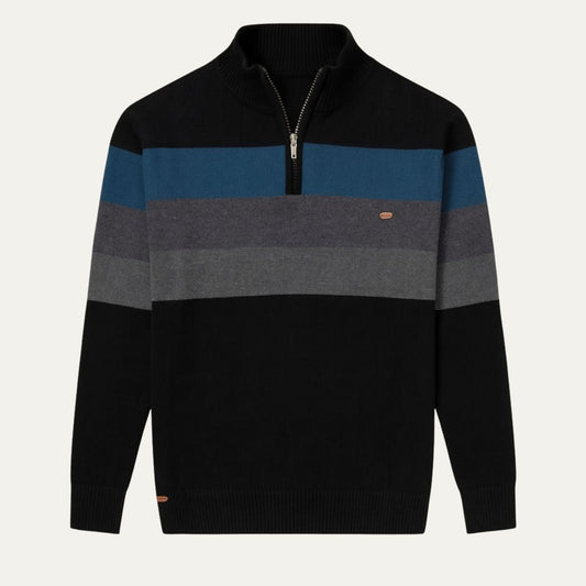Men’s Striped Quarter Zip Knit Jumper