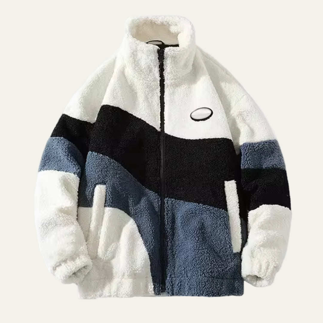 Men’s Cozy Color Block High Neck Fleece Jacket