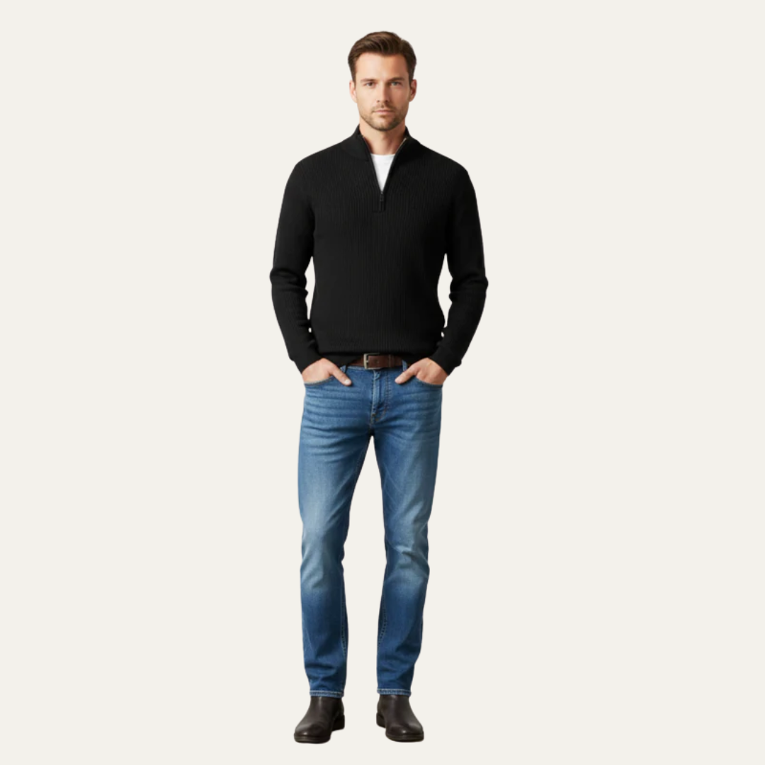 Men’s Textured Quarter Zip Standing Collar Sweater