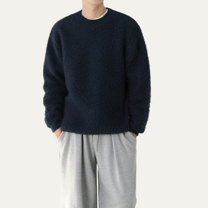 Men’s Fuzzy Crew Neck Sweater with Relaxed Fit