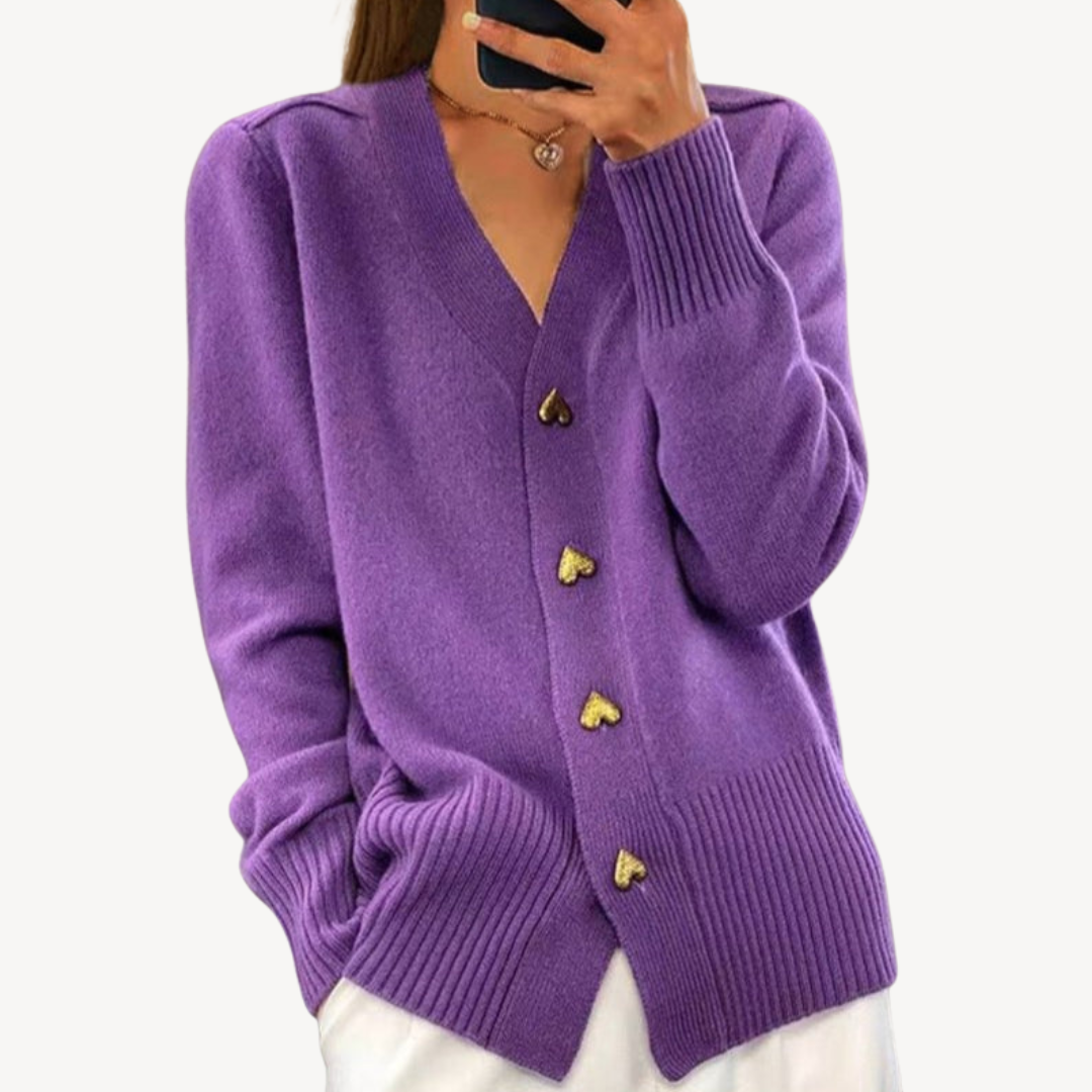 Knit Cardigan with Heart Buttons for Women
