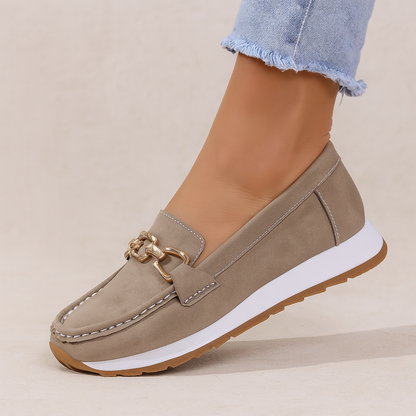 Orthopedic Suede Loafers for Women – Comfortable Slip-On Shoes with Chain Detail