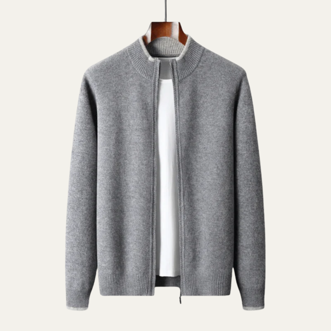 Men’s Modern Collarless Zip Up Cardigan