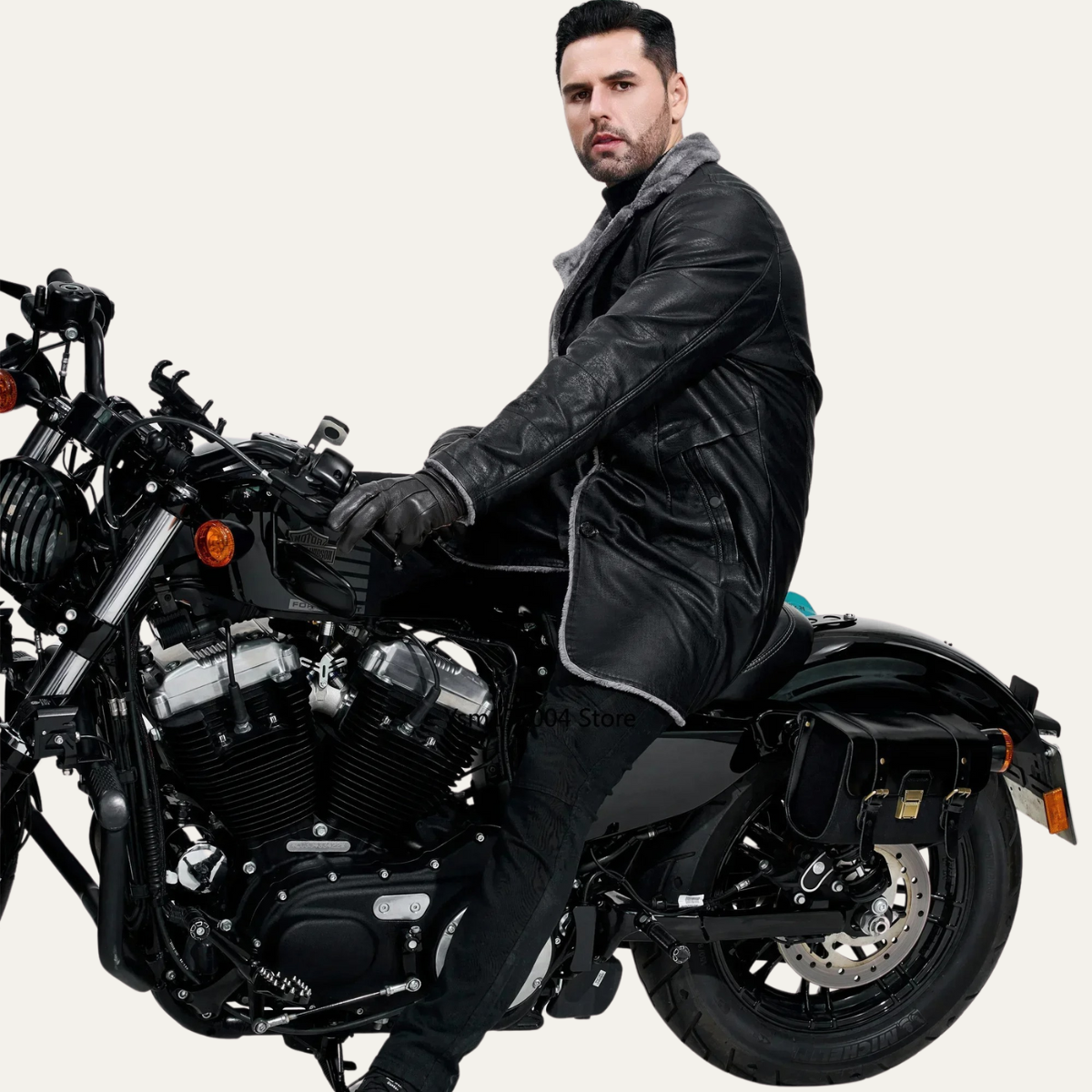 Men’s Faux Leather Coat with Shearling Lining