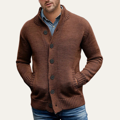 Men’s Chunky Textured Mock Neck Button Cardigan
