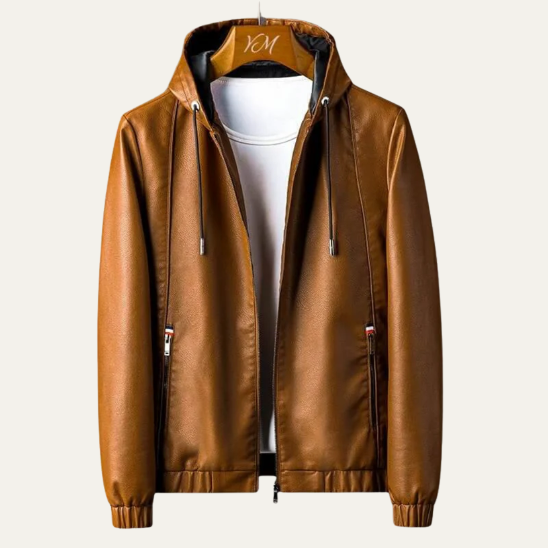 Men’s Pebbled Faux Leather Hooded Jacket