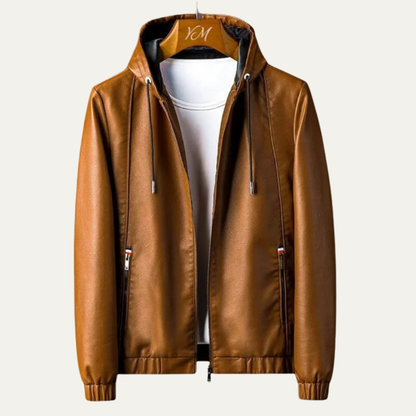 Men’s Pebbled Faux Leather Hooded Jacket