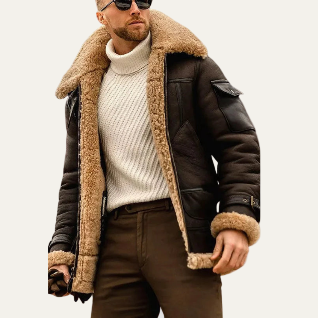 Men’s Shearling Lined Aviator Biker Jacket