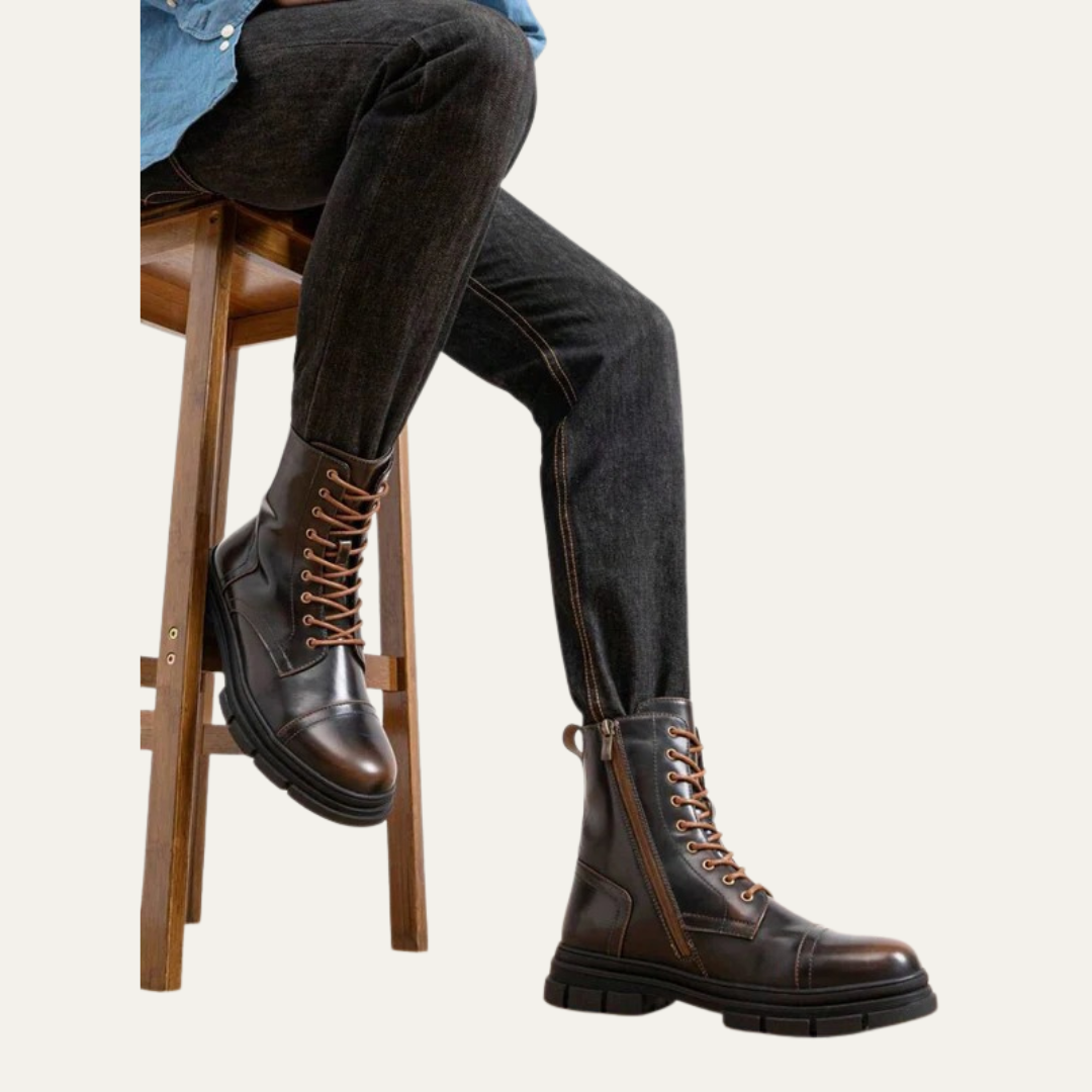 Men’s Cap Toe Combat Boots with Side Zipper