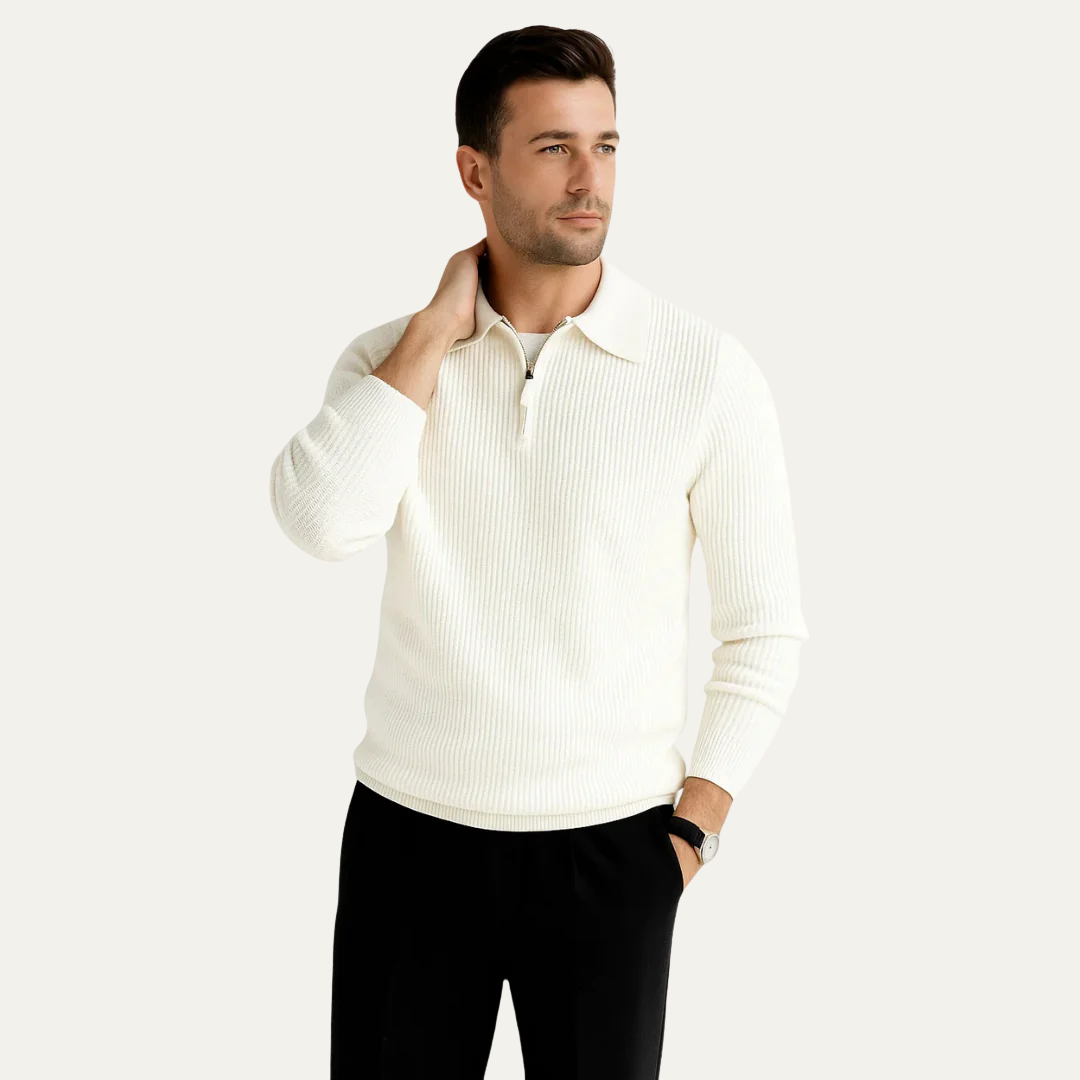 Men’s Rib Knit Polo Quarter Zip Sweater