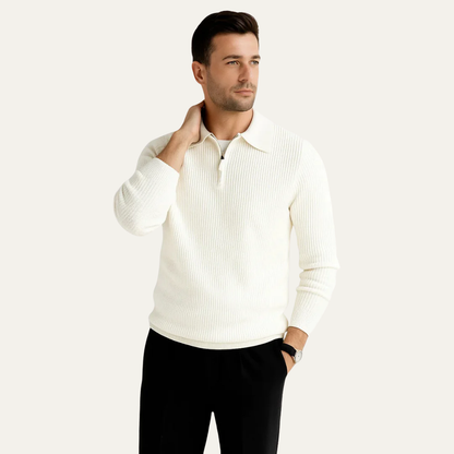 Men’s Rib Knit Polo Quarter Zip Sweater