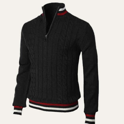 Men’s Striped Mock Neck Cable Zip Sweater
