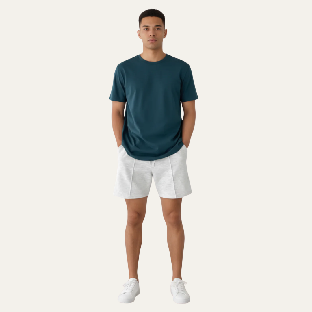 Men’s Casual Mid Thigh Knit Shorts with Stitched Crease