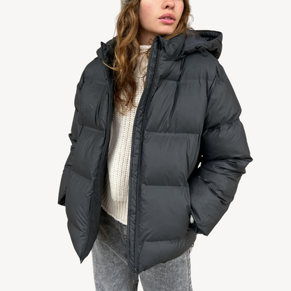 Women’s Black Hooded Puffer Jacket Winter Polyester Coat