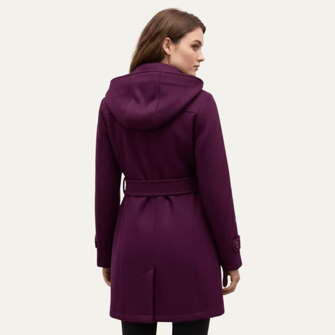 Women’s Belted Double-Breasted Wool Coat with Hood