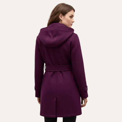 Women’s Belted Double-Breasted Wool Coat with Hood