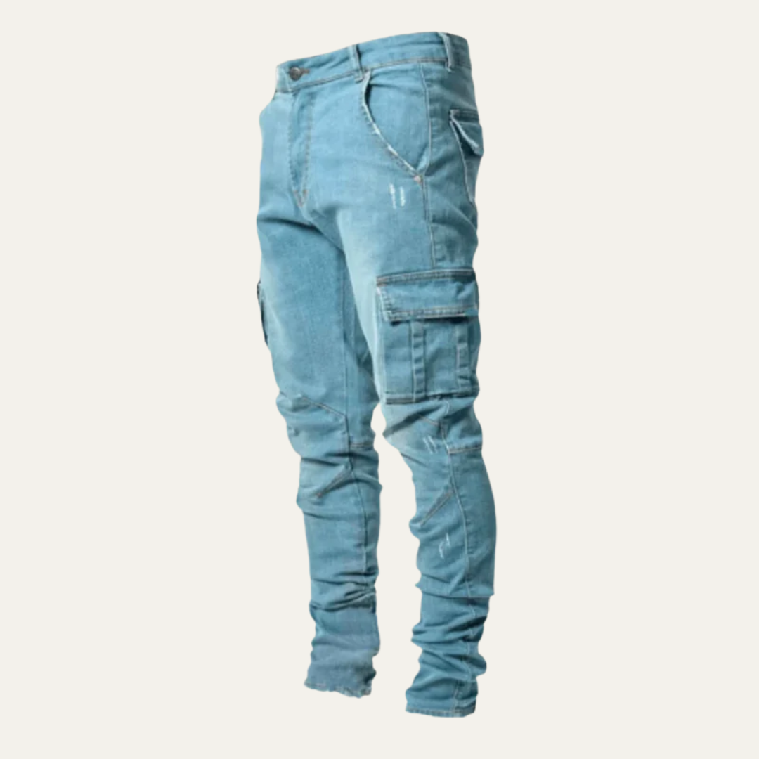 Men’s Slim Fit Stretchy Pocket Denim Cargo Pants