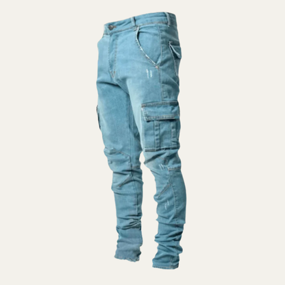 Men’s Slim Fit Stretchy Pocket Denim Cargo Pants
