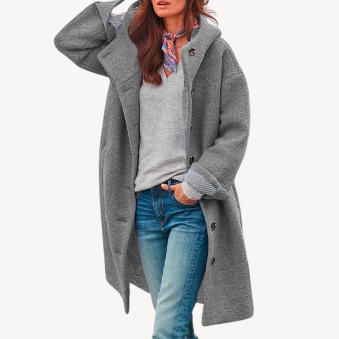 Women's Hooded Wool Blend Button Coat