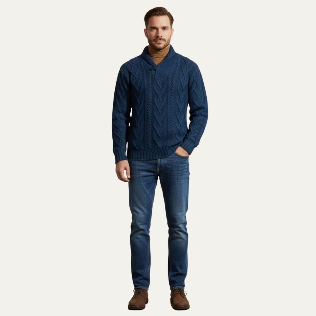Men’s Shawl Collar Double Breasted Cable Knit Sweater