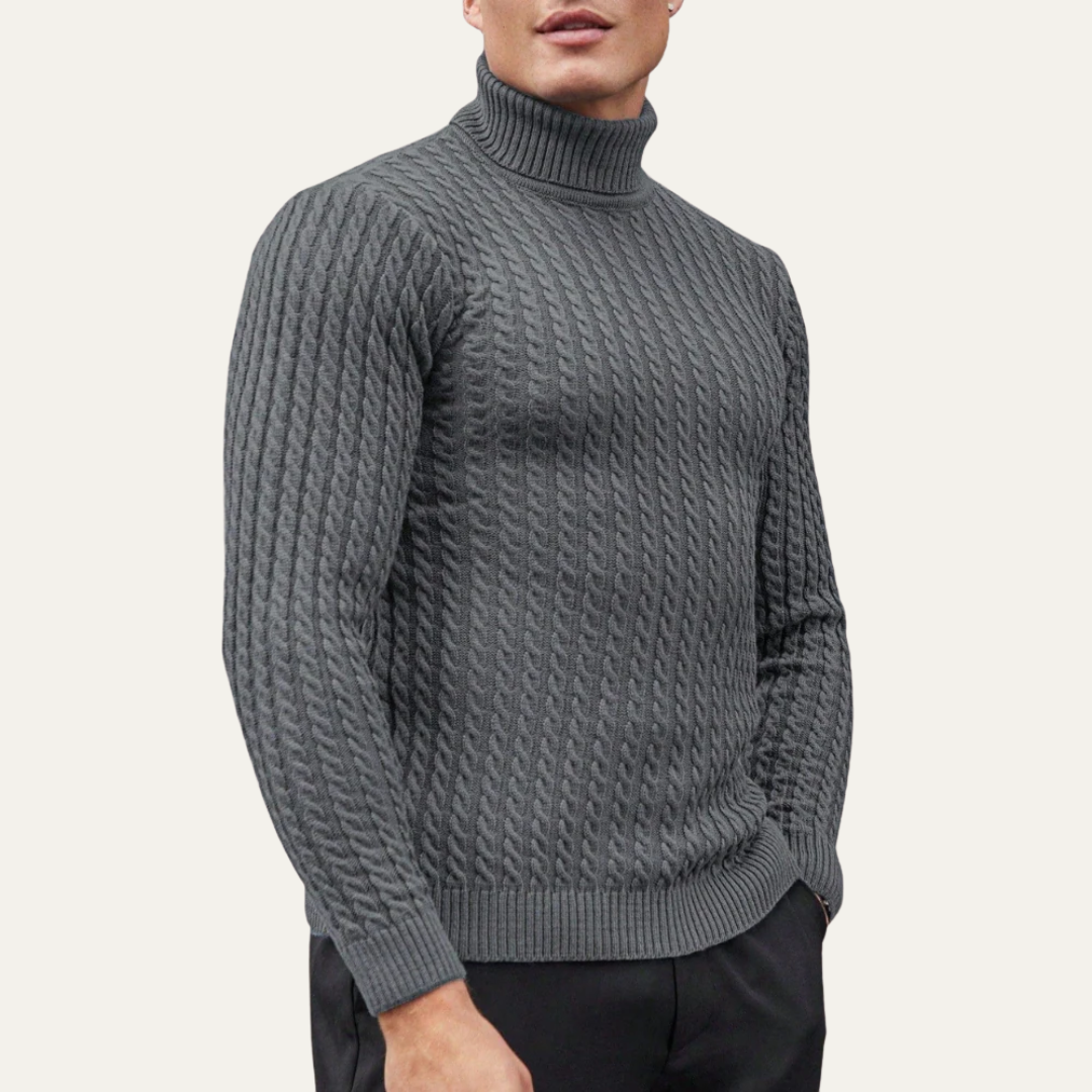 Men’s Turtleneck Sweater with Vertical Knit Pattern