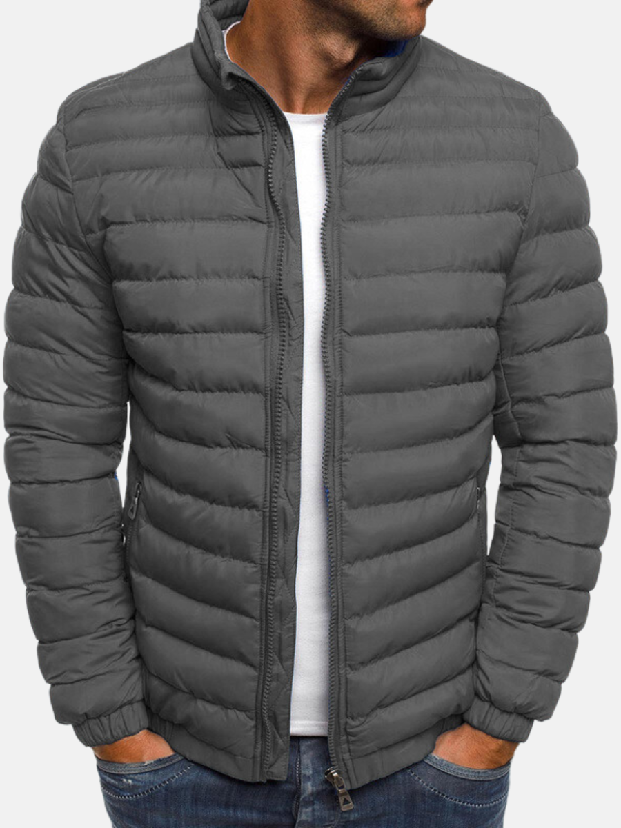 Warm Men's Padded Zip Jacket with Collar and Cuffs