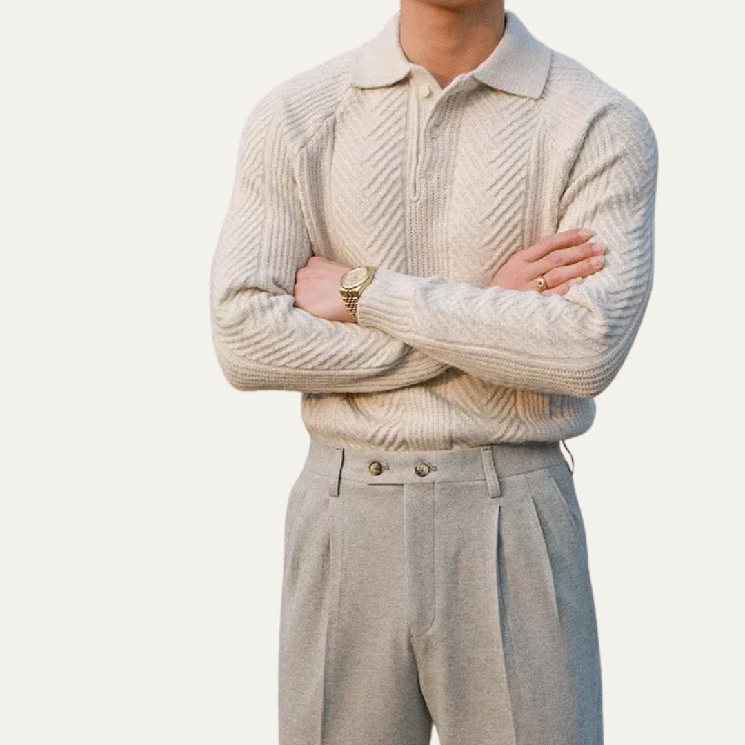 Men’s Textured Chevron Knit Polo With Zip Neck