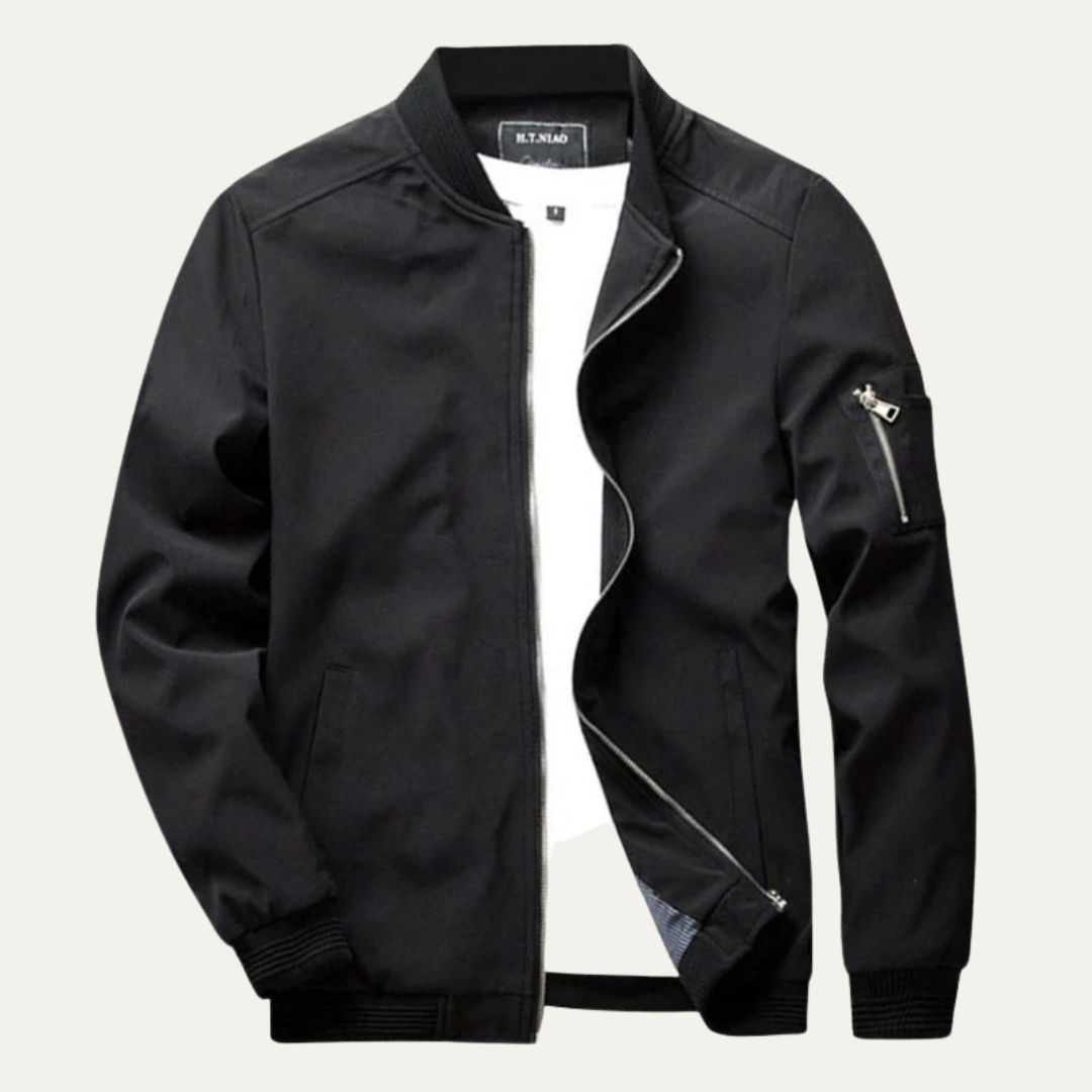 Men’s Classic Zip Front Bomber Jacket with Practical Pocket